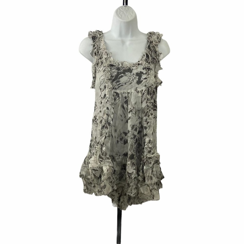 Line & Dot Cream Brown Ruffle Silk‎  Blouse…